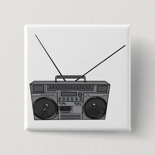 Boombox Ghetto Blaster Jambox Radio Cassette 15 Cm Square Badge (Front)