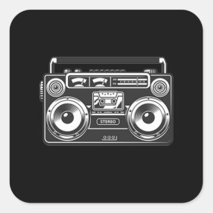 Boombox vintage 80s retro music hip hop rap black square sticker