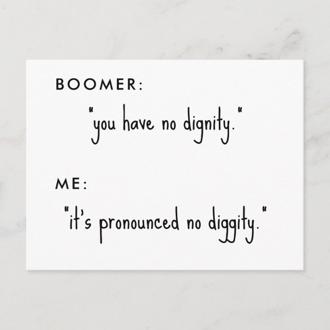 boomer no diggity joke postcard (Front)