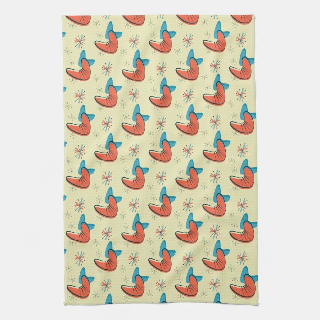 Boomerang Kidney Shaped Atomic Retro Mod Dish Tea Towel (Vertical)