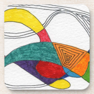 Boomerang shapes in hot and cool colours and line coaster