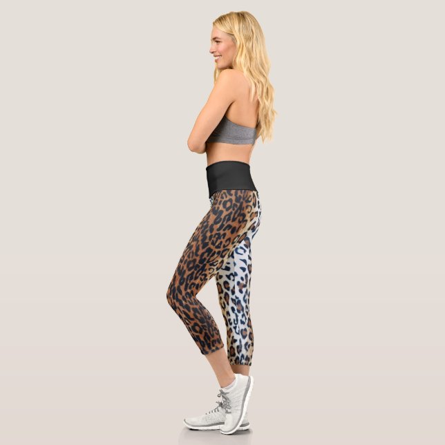 Boomy Cute Stylish Black Leopard Animal Print  Capri Leggings (Left)