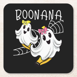 Boonana Cute Ghost Banana Halloween Square Paper Coaster