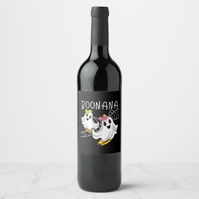 Boonana Cute Ghost Banana Halloween Wine Label (Front)