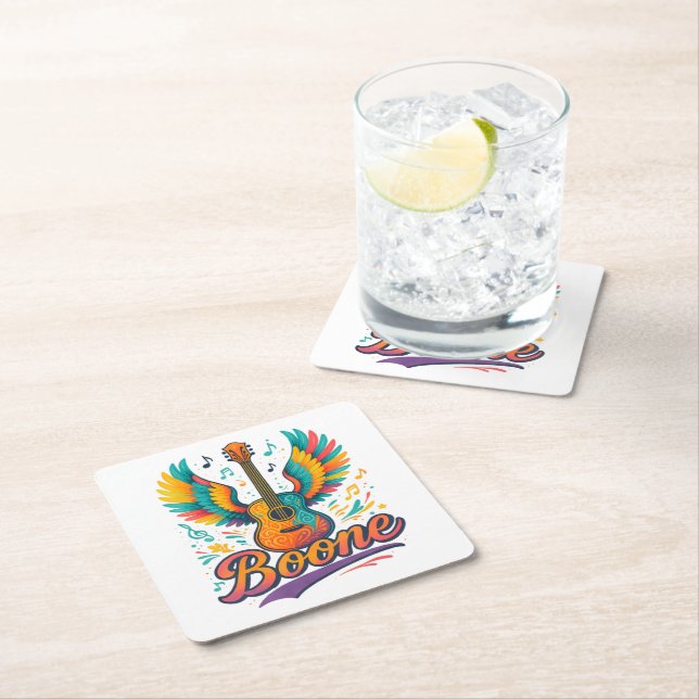 Boone Guitar Square Paper Coaster (Insitu)