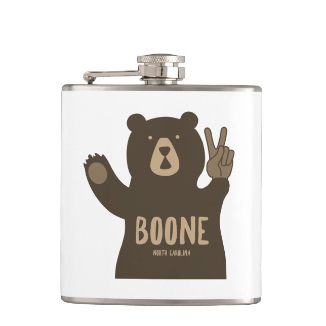 Boone North Carolina Peace Bear Hip Flask (Front)
