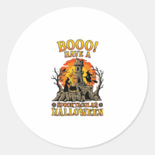 Booo Spooktacular Halloween Witch Cauldron Castle Classic Round Sticker
