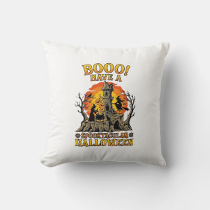 Booo Spooktacular Halloween Witch Cauldron Castle Cushion