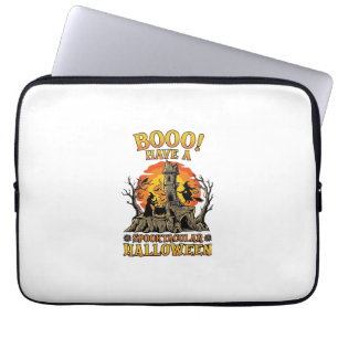 Booo Spooktacular Halloween Witch Cauldron Castle Laptop Sleeve