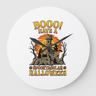 Booo Spooktacular Halloween Witch Cauldron Castle Large Clock