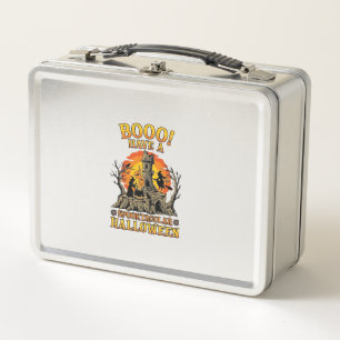 Booo Spooktacular Halloween Witch Cauldron Castle Metal Lunch Box