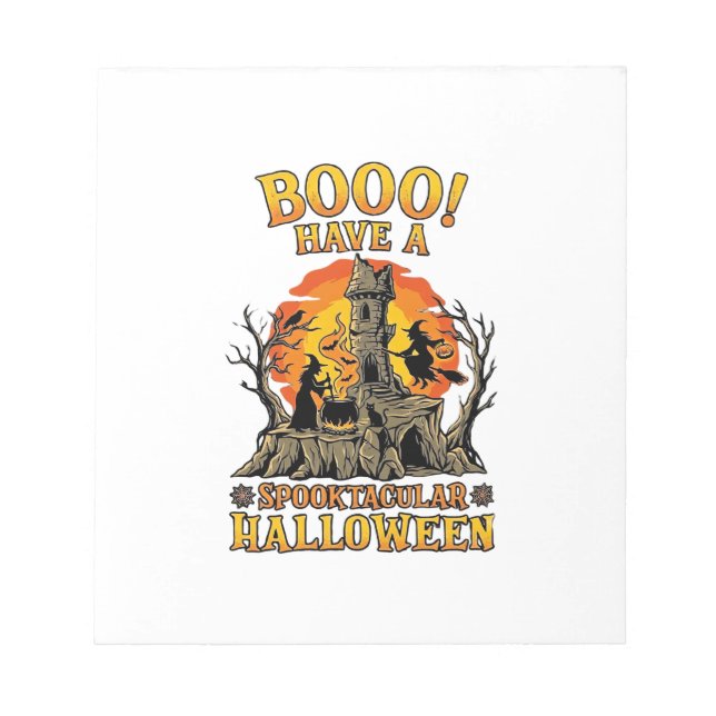 Booo Spooktacular Halloween Witch Cauldron Castle  Notepad (Front)