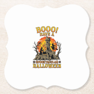 Booo Spooktacular Halloween Witch Cauldron Castle  Paper Coaster