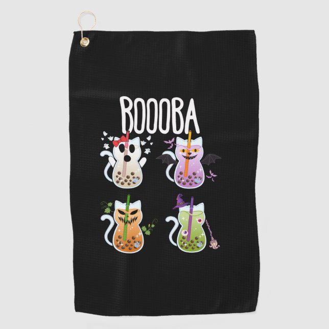 Boooba Kawaii Boba Tea Drink Cat Lover Halloween G Golf Towel (Front)