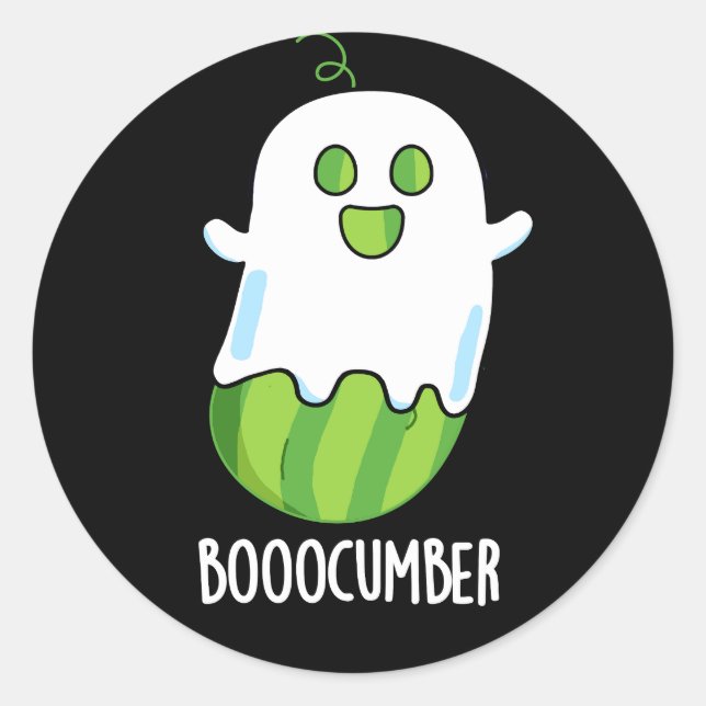 Booocumber Funny Ghost Cucumber Pun Dark BG Classic Round Sticker (Front)