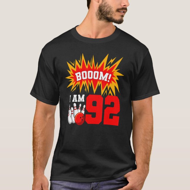 Booom I Am 92 Bowling Birthday Party Bowler Bday 9 T-Shirt (Front)