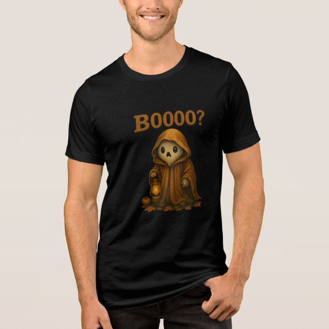 Boooo? Cute Ghost in Cloak with Lantern Tri-Blend Shirt (Front)
