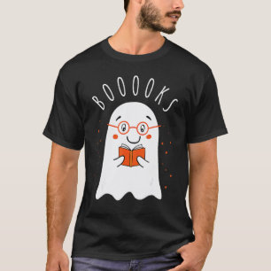 Booooks Cute Ghost Reading Library Books Halloween T-Shirt