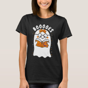 Booooks Cute Ghost Reading Library Books Halloween T-Shirt