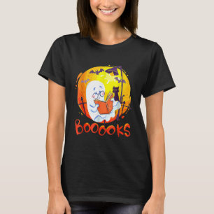 Booooks Funny Ghost Reading Library Books Hallowee T-Shirt