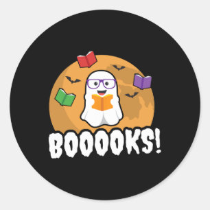 Booooks Ghost Boo Read Books Library Gift Fun Classic Round Sticker