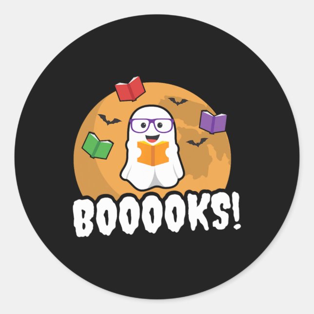 Booooks Ghost  Boo Read Books Library Gift Fun  Classic Round Sticker (Front)