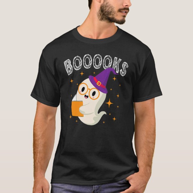 Booooks Ghost Halloween Book Library Reading T-Shirt (Front)