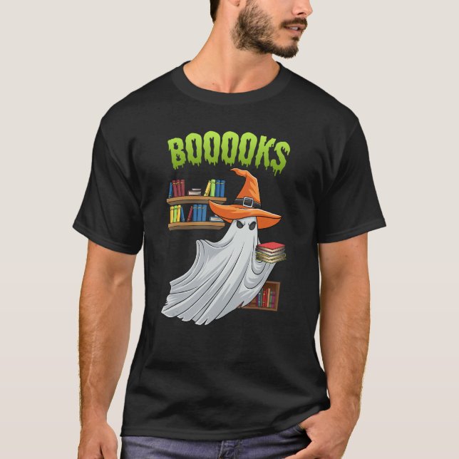 Booooks Ghost  Halloween Costume Teacher Book Libr T-Shirt (Front)