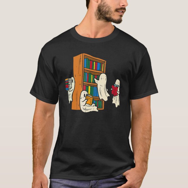 Booooks Ghost  Halloween Teacher Book Library Read T-Shirt (Front)
