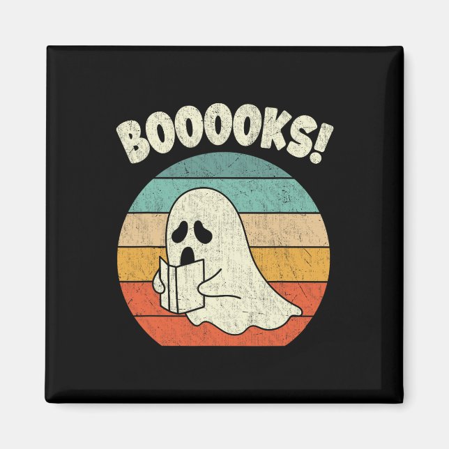 Booooks Ghost Halloween Vintage Teacher Book Libra Magnet (Front)