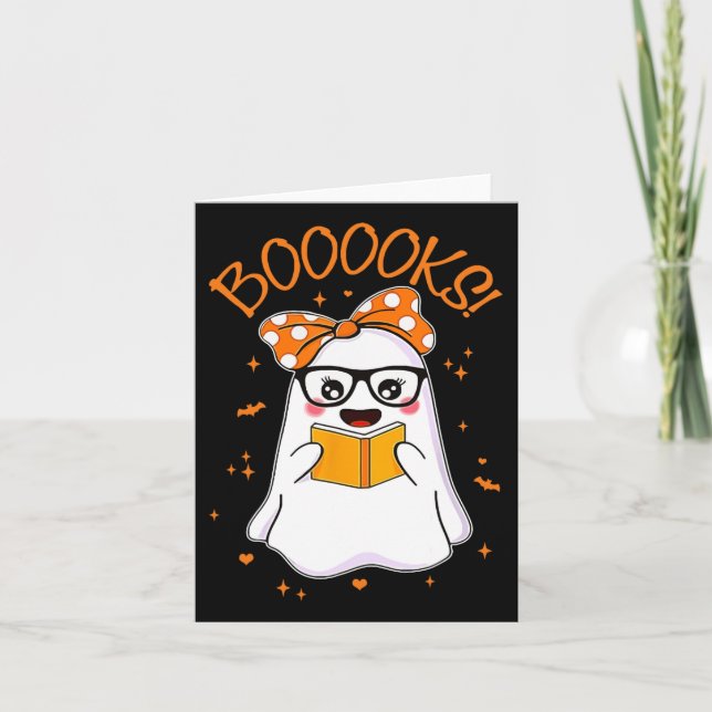 Booooks Ghost Halloween Women Teacher Book Library Card (Front)