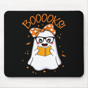 Booooks Ghost Halloween Women Teacher Book Library Mouse Mat