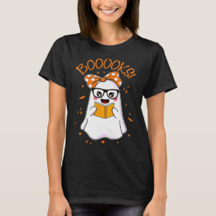 Booooks Ghost Halloween Women Teacher Book Library T-Shirt