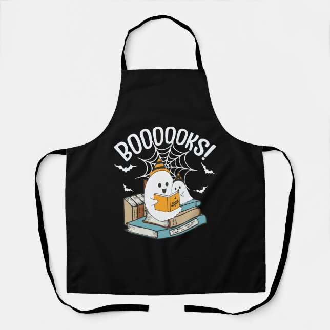Booooks Ghost Read Books Halloween Funny Reading Apron (Front)