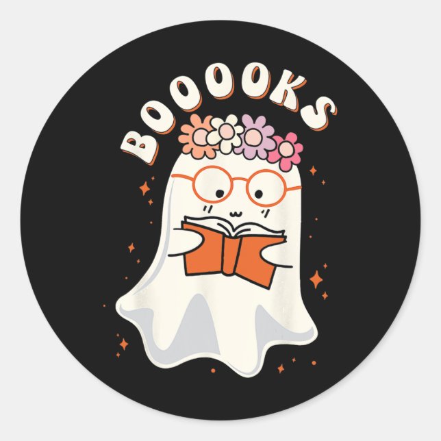 Booooks Groovy Cute Ghost Book Retro Reading Hallo Classic Round Sticker (Front)
