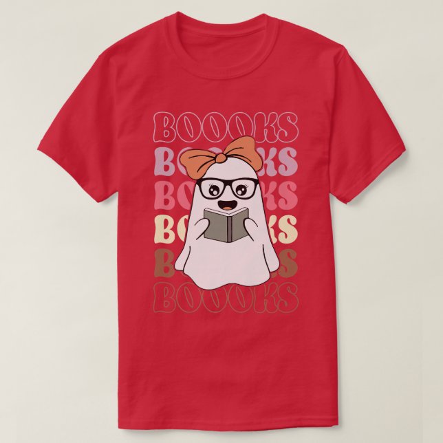 Booooks Groovy Cute Ghost Book Retro Reading Hallo T-Shirt (Design Front)
