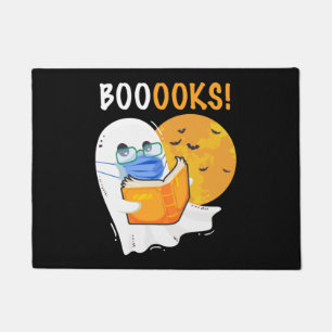 Booooks Halloween Ghost reading books and wearing Doormat