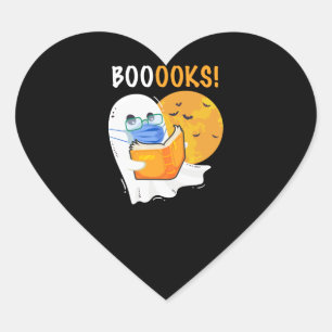 Booooks Halloween Ghost reading books and wearing Heart Sticker