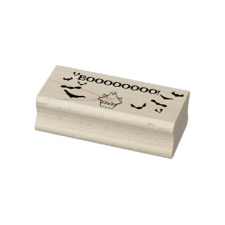 Booooo!Cute Cupcake Ghost and Bats Rubber Stamp