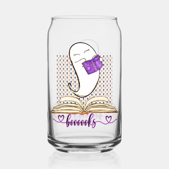 Boooooks! Ghost And Book Halloween Reading  Can Glass (Front)