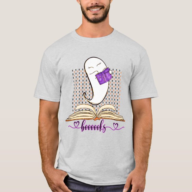 Boooooks! Ghost And Book Halloween Reading T-Shirt (Front)