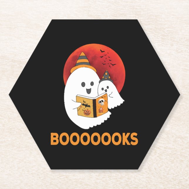 Booooooks Boo Read Books Halloween Paper Coaster (Front)