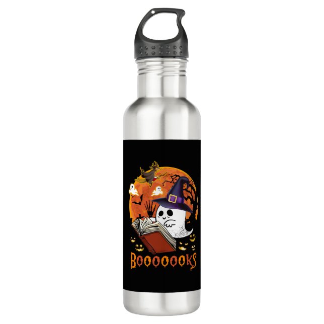 Booooooks Boo Reading Books Halloween  710 Ml Water Bottle (Front)