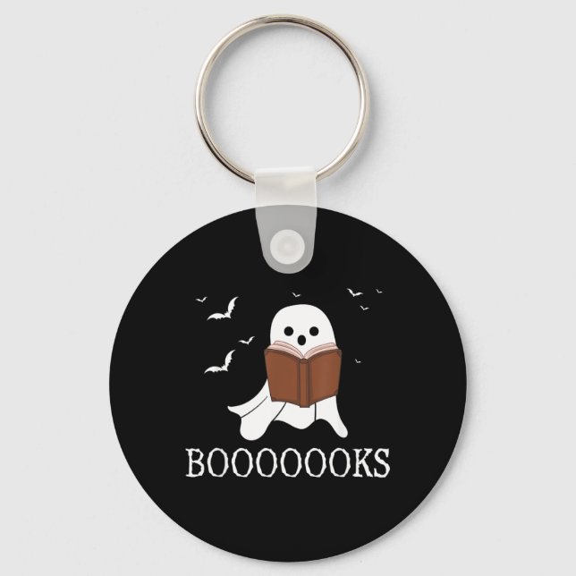 Booooooks Ghost Reading Books Halloween Funny Pun Key Ring (Front)