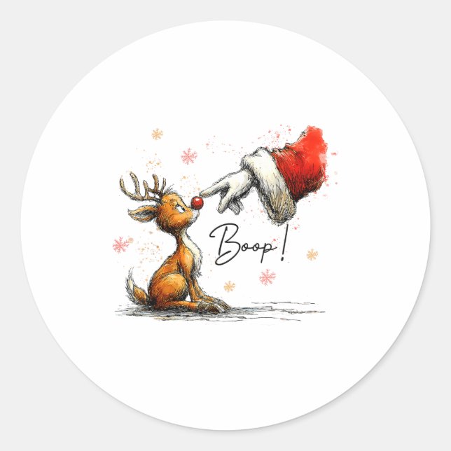 Boop Funny Santa Farmer Reindeer Cute Christmas Ho Classic Round Sticker (Front)