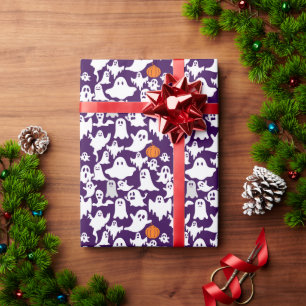 Boos and a Pumpkin. BP01A.B.Dpurple BG Wrapping Paper