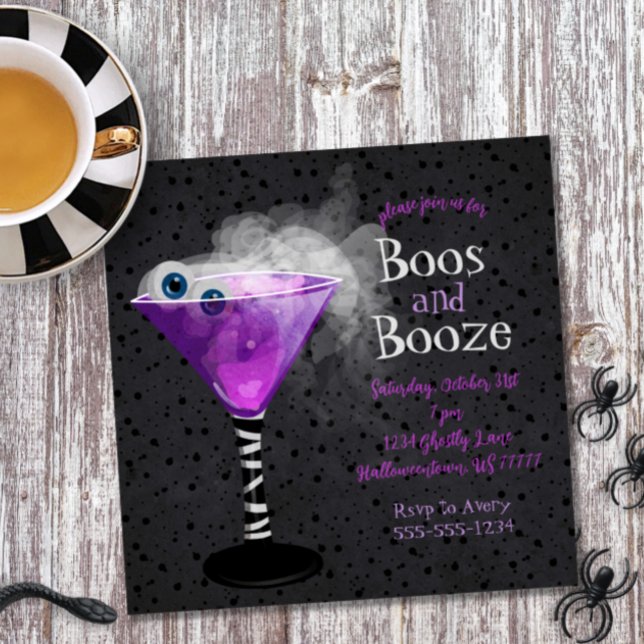 Boos and Booze Adult Halloween Cocktail Party Invi Invitation (Creator Uploaded)