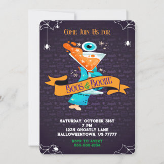 Boos and Booze Adult Halloween Cocktail Party  Invitation