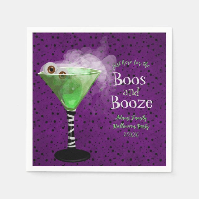 Boos and Booze Adult Halloween Cocktail Party Napkin (Front)