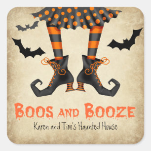 Boos and Booze Adult Halloween Party Square Sticker